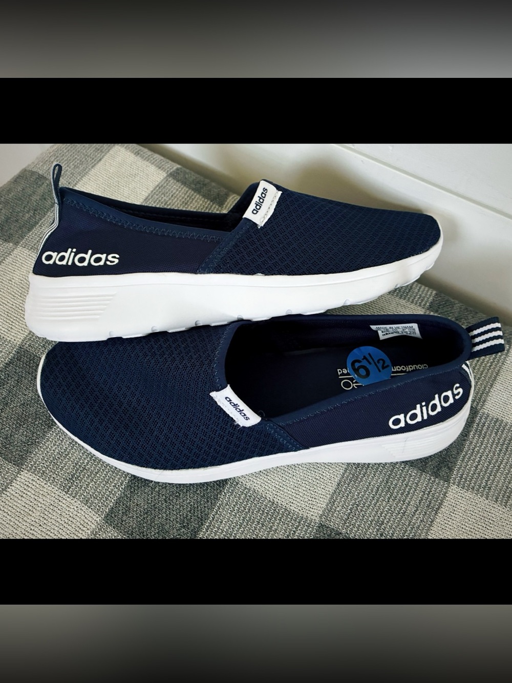 adidas Navy and White Slip-On Athletic Sneakers - Picture 4 of 8